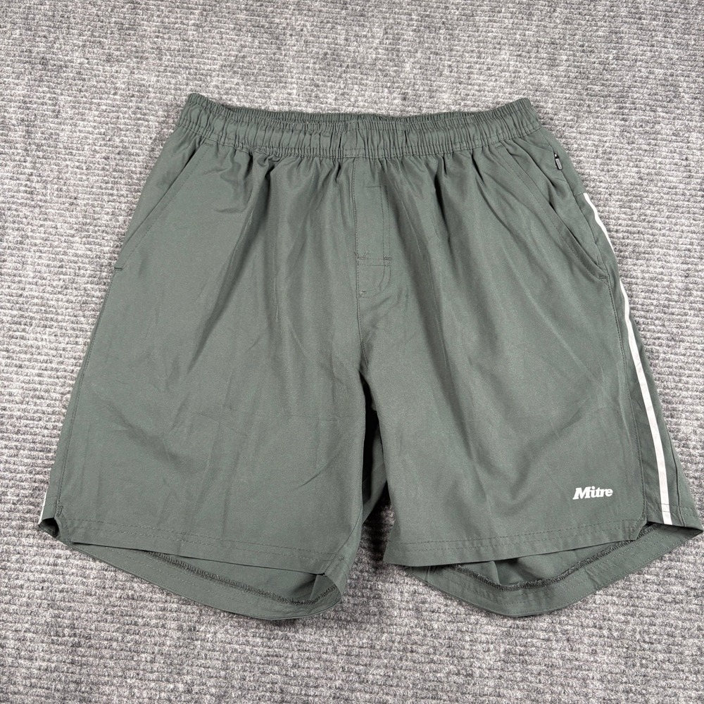 Mitre Mens Athletic Shorts Large Green Elastic Waist Soccer Training Gym 3734